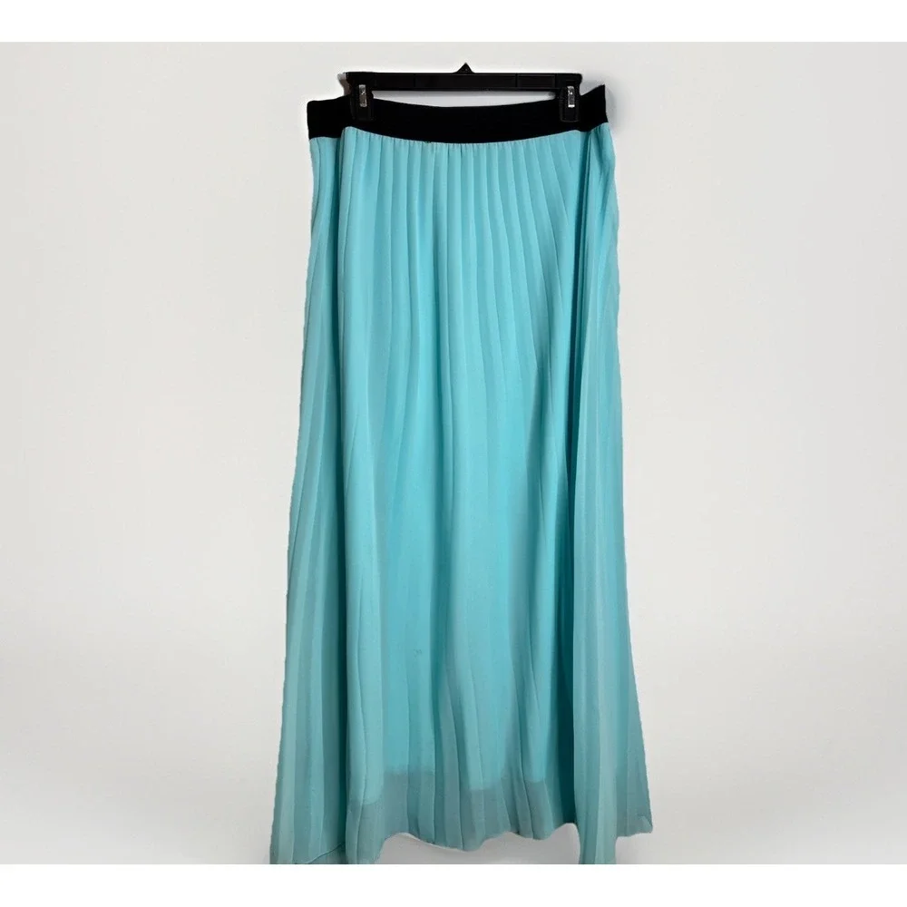 Lavish Maxi Skirt Aqua‎ Teal Pleated Fairy Flowy Long Skirt Sz L Boho